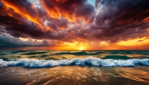 Paesaggio Celestiale- Panorama di un Tramonto Colorato sul Mare Sereno