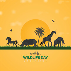 World Animal Day | poster, post,  with graphic animals on Nature Love Animal, silhouettes, icon, vector, set. of | happy, wild, animals, Day, Poster, social media post | international. Animal Day | 