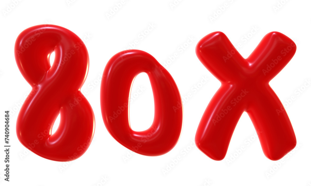 Poster 80x with red color isolated on transparent background. 3d number and letter icon for double and bonu