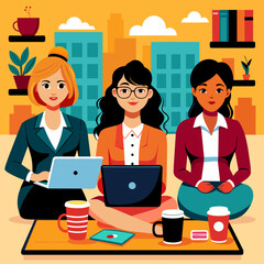 Fototapeta premium Vibrant Vector Art Showcasing Empowered Businesswomen Embracing Collaboration and Teamwork