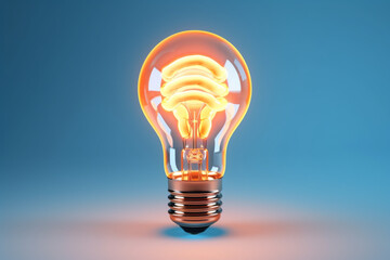 Orange colored brain inside the light bulb between the blue ones. Can be used innovation, creative idea, individuality concepts. 3d render