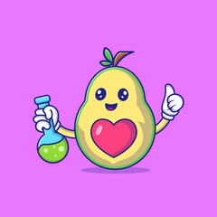 Cute Avocado Holding A Volumetric Flask Filled Vector Icon Illustration