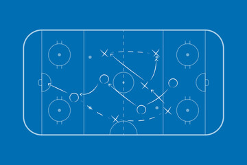 Hockey tactic plan, scheme or strategy. Hockey sport field plan with game strategy. Hockey rink. Ice arena for nhl and winter sport games. Playbook.