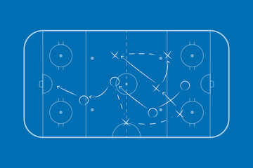 Hockey tactic plan, scheme or strategy. Hockey sport field plan with game strategy. Hockey rink. Ice arena for nhl and winter sport games. Playbook.