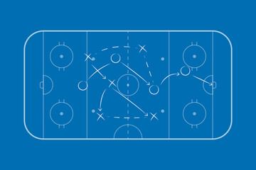 Hockey tactic plan, scheme or strategy. Hockey sport field plan with game strategy. Hockey rink. Ice arena for nhl and winter sport games. Playbook.