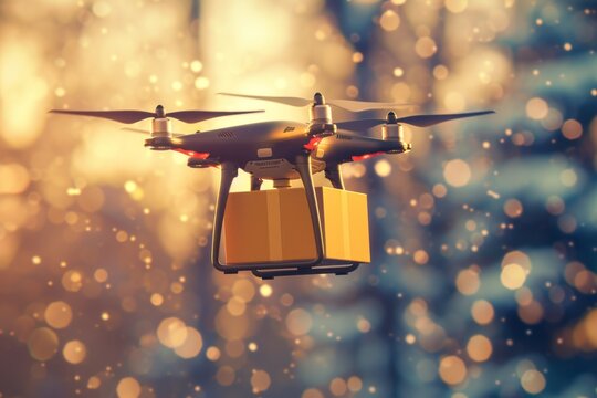 Smart package Drone Delivery big data analytics. Box shipping defense freight drone parcel smart homes transportation. Logistic tech logistic mobility fwa