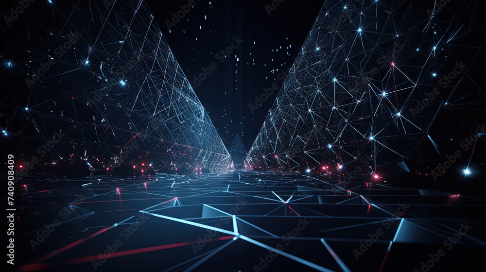 Leinwandbilder abstract background with structure of neon triangles and technology style.