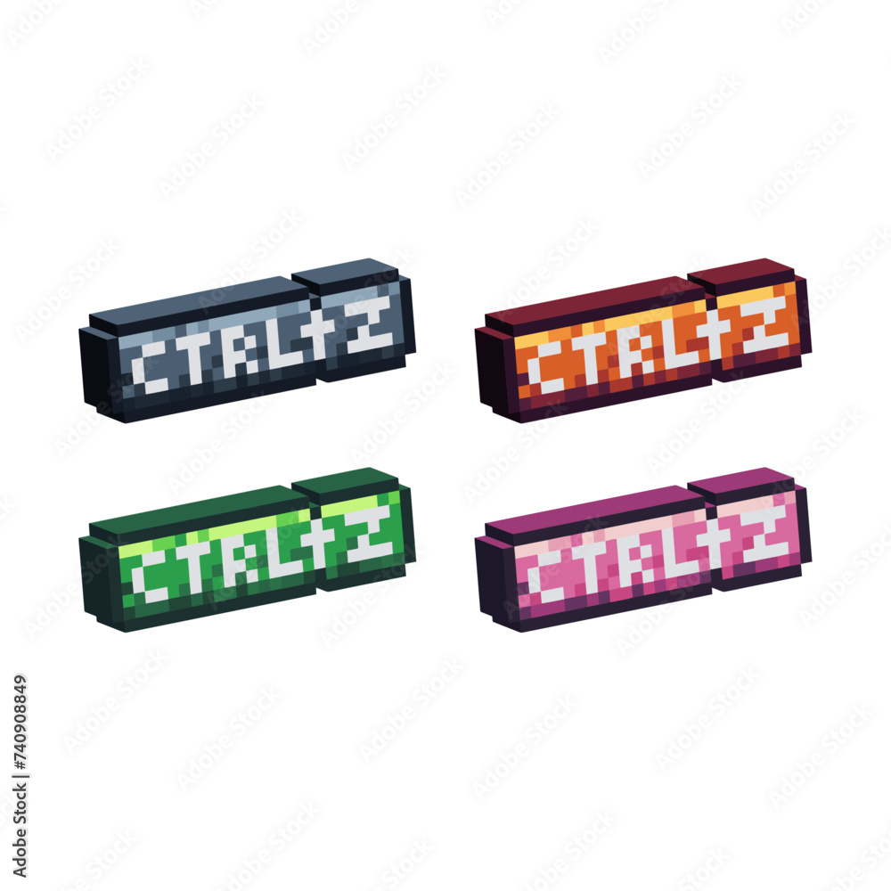 Poster isometric pixel art 3d of ctrl z undo keyboard icon for items asset.ctrl z undo sign icon on pixel b