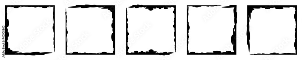 Poster grunge brush outline frames set. hand drawn sketch frame collection. rectangle pencil frames border 