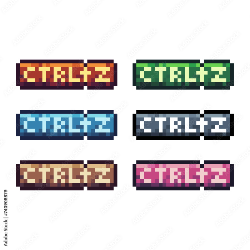 Poster pixel art sets icon of ctrl z key in variation color.ctrl z undo icon on pixelated style. 8bits perf