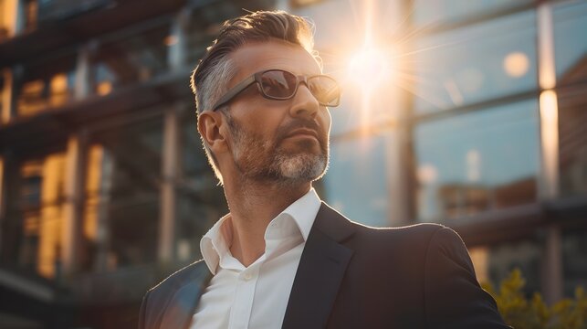 Stylish Businessman in Sunglasses with Sun Exposure