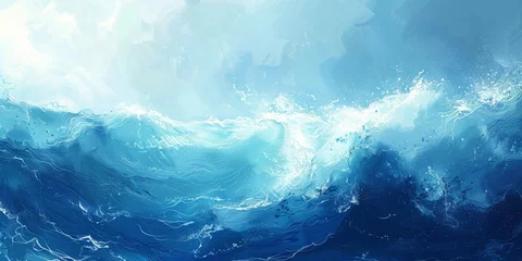 Schilderijen op glas Abstract blue ocean waves © toomi123