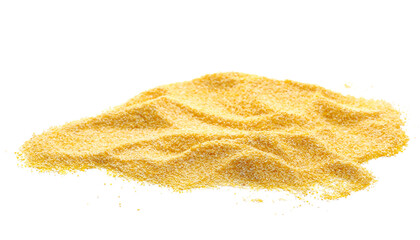 Corn polenta pile, uncooked isolated on white - 740910448