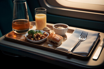 Airline meals served on seat tables