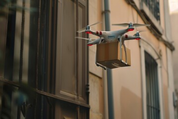 Smart package Drone Delivery mail delivery. Box shipping smart farming parcel international freight transportation. Logistic tech commuting mobility walk in delivery