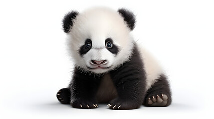 Panda cub on white background, little panda on white background