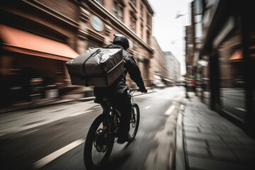 Urban Delivery Cyclist in Motion