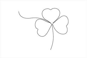 Clover four-leaf in Continuous one line art  drawing. St. Patrick s day. Silhouette. illustration isolated on white background