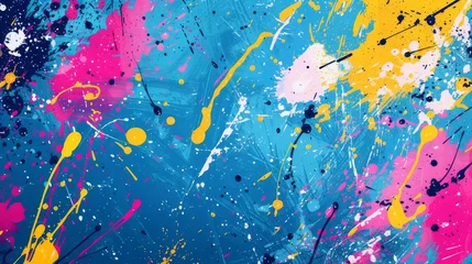 Zelfklevend Fotobehang An energetic abstract paint splatter texture background, with splashes of paint creating a lively and creative expression. © furyon