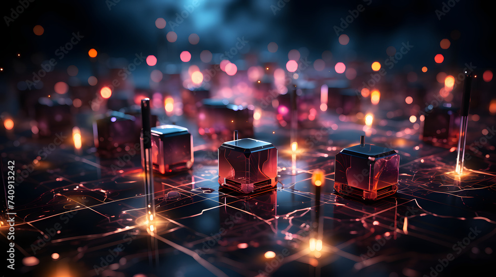 Poster pearl block cosmos on a dark backdrop. illustrating the concept of interconnected blockchains