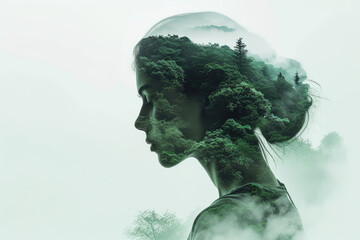 Woman Silhouette with Forest Imagery Eco Consciousness
