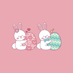 Obraz na płótnie Canvas cute illustration of easter bunny hugging an easter egg