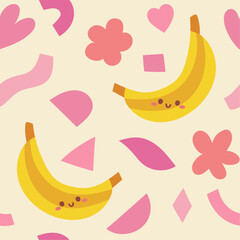 Stylish fruit seamless background. Tropical bananas pattern. Modern hand-drawn print for fabric, surface, wallpaper.