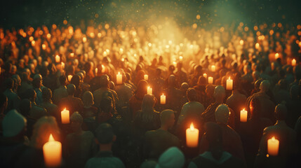 Peaceful Candlelight Gathering at Dusk Hope and Unity
 - obrazy, fototapety, plakaty