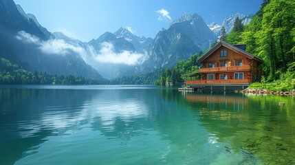 Fototapeta na wymiar Gosausee, a beautiful lake with moutains in Salzkammergut