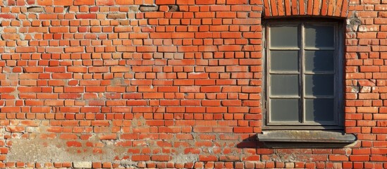 A brick wall featuring a window, showcasing a blend of brickwork and wooden building material on the facade of the house.