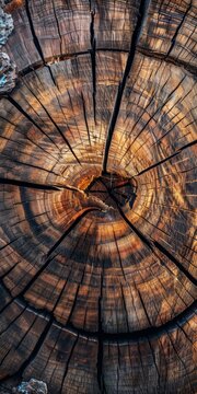 Tree is Cut from the Trunk in the Style of Complex Texture - Radiating Lines Tabletop Photography - Sensitivity to the Natural World Background created with Generative AI Technology