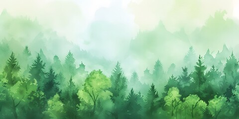 watercolor painting style pine tree forest
