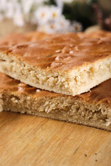 closed custard pie with cabbage in a close-up section
