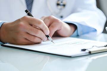 Close-up of a doctor writing a prescription