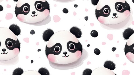 Cute panda pastel pattern, cartoon background
