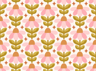Modern cute floral art deco seamless pattern. Vector damask illustration with leaves. Decorative botanical background. - 740918644