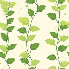 Naklejka na ściany i meble Seamless Botanical Pattern with Stylized Green Leaves on a Light Background