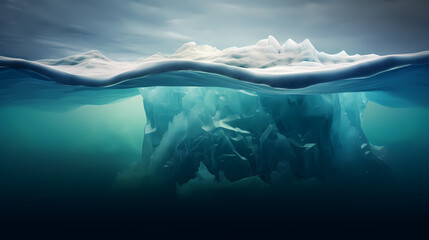 Iceberg, hidden danger and global warming concept