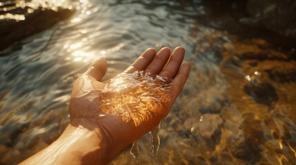 Fototapeta na wymiar Nature’s Elegance Human Hand and Water Dance 