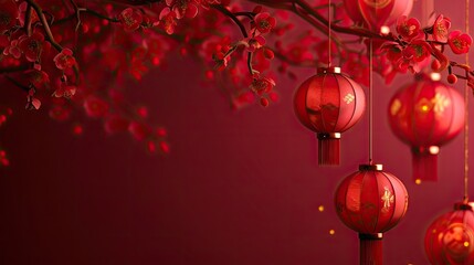 Hanging Chinese lanterns with copy space for text, perfect for Chinese New Year celebration background