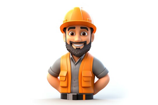 3D avatar of a cartoon builder. Can be used in advertising, social media, websites, mobile apps, video games and virtual reality