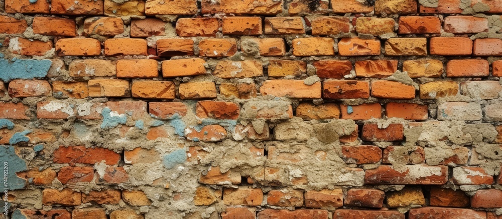 Poster a detailed shot of a brick wall showcasing the intricate patterns created by the alignment of rectan