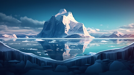 The iceberg is above the water and partially hidden under the water