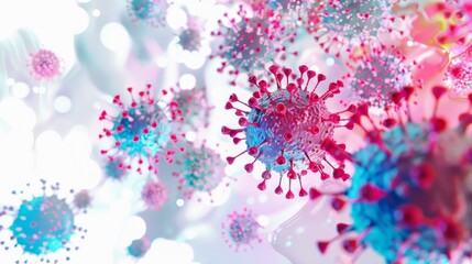 Abstract 3D Illustration of Colorful Viruses in a Microscopic View, Depicting Pathogens and Infectious Disease Research