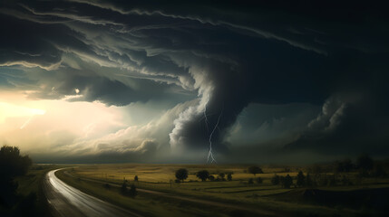 Naklejka na ściany i meble Powerful tornado, catastrophic natural phenomenon