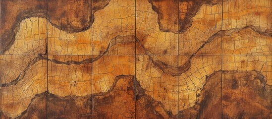 A detailed close-up of a wooden plank showcasing a unique pattern, resembling art created by nature from the tree's trunk.
