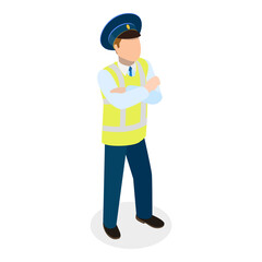 3D Isometric Flat Vector Set of Traffic Policeman Characters, Road Inspector Occupation. Item 2