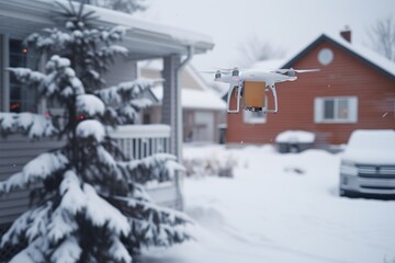 Fototapeta premium Smart package Drone Delivery electric wheelchairs. Box shipping big data parcel mobility startups transportation. Logistic tech smart citizen engagement mobility package drone