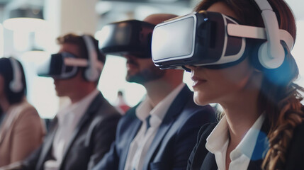 Business team working on virtual reality experience in modern office. Modern innovative technologies in everyday work environment