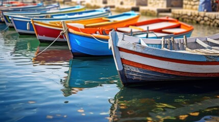 Fototapeta na wymiar Colorful boats, Wooden Row Boats in glacial napal lake in bright colors